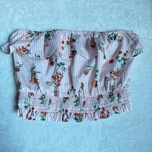 Forever 21 pink and white floral tube top crop